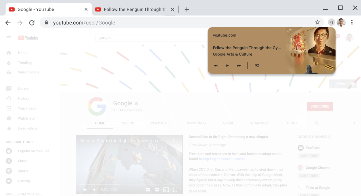 תיבת דו-שיח של פקדי מדיה מוצגת בחלון של דפדפן Chrome.