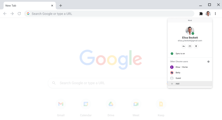 דפדפן Chrome ועליו מוצגת תיבת הדו-שיח של החלפת הפרופיל.