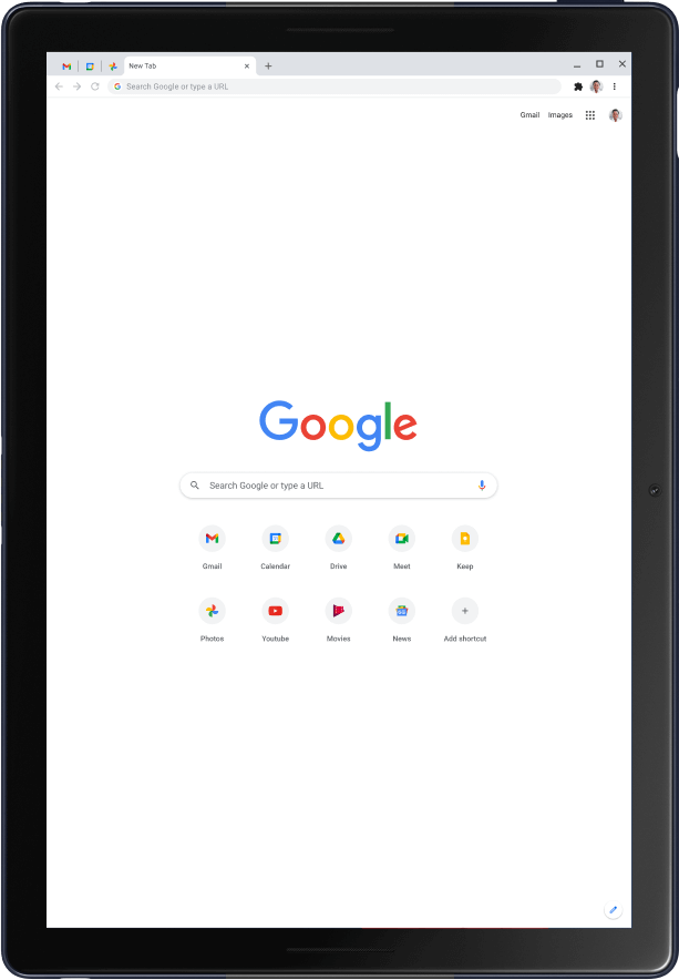 דף הבית של Google מוצג בטאבלט Pixel אפור במצב אנכי.