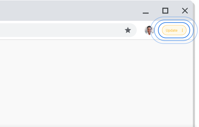 הפינה העליונה בחלון דפדפן Chrome שבה מודגשת בקשת עדכון.