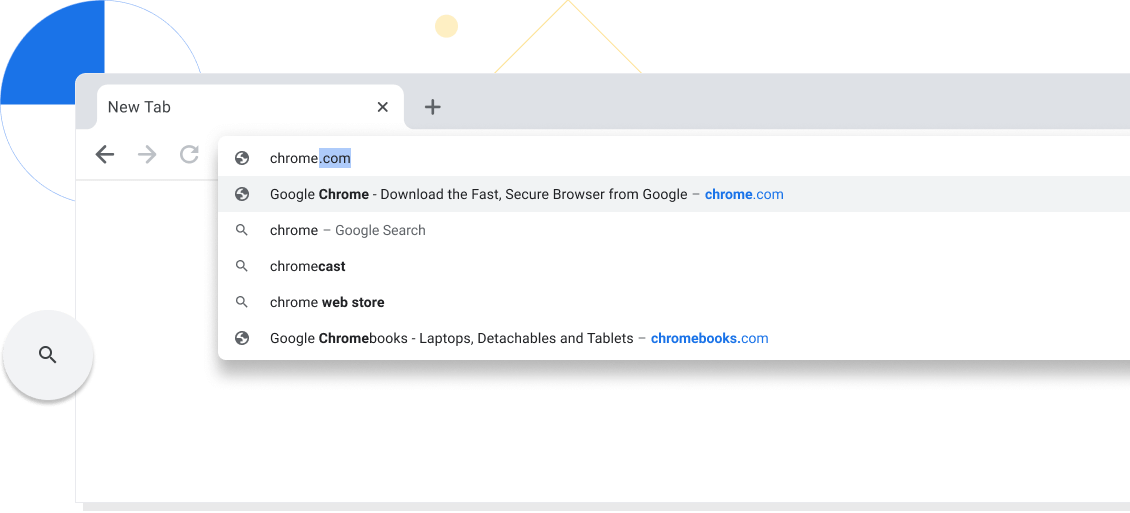 תצוגה מוגדלת של כרטיסייה בחלון של דפדפן Chrome, עם סרגל כתובות שבו מופיע האתר chrome.com.