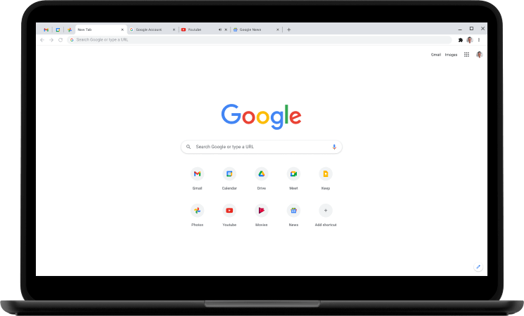 דף הבית של Google.com מוצג במחשב נייד